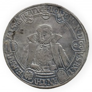 Sasko - Weimar, Friedrich Wilhelm I. a Johann III., 1573 - 1603, tolar 1580, minc. Saalfeld