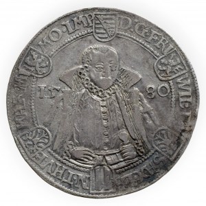 Sasko - Weimar, Friedrich Wilhelm I. a Johann III., 1573 - 1603, tolar 1580, minc. Saalfeld