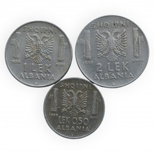 Albánie, Viktor Emanuel III., Italská okupace 1939 - 1943, 2 lek 1939, 1 lek 1939, 1/2 lek 1939