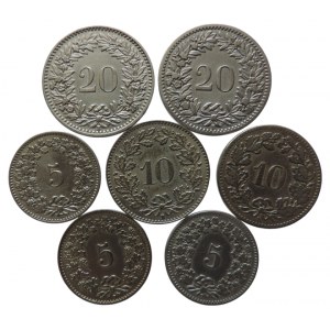 Švýcarsko, konvolut 20, 10, 5 cent 7 ks různé
