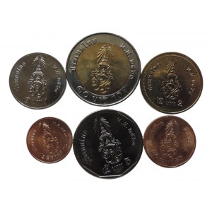 Thajsko, Konvolut oběživa - 10, 5, 2, 1 Baht, 50, 25 seleng 6ks