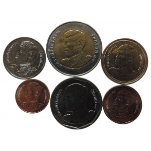 Thajsko, Konvolut oběživa - 10, 5, 2, 1 Baht, 50, 25 seleng 6ks