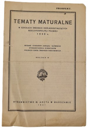 MATURAL THEMES in secondary and general schools of the Republic of Poland 1930