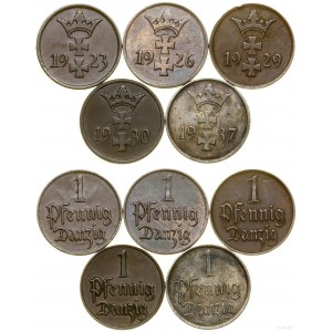 Polska, zestaw: 5 x 1 fenig - komplet roczników, 1923-1937, Berlin