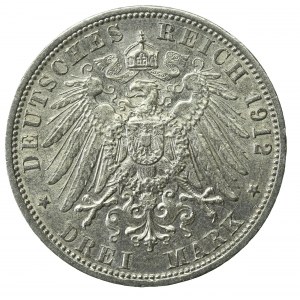 Niemcy, Prusy, Wilhelm II, 3 marki 1912 A, Berlin (689)