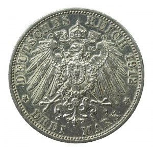 Niemcy, Prusy, Wilhelm II, 3 marki 1912 A, Berlin (690)