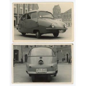 Car - Fuldamobil photograph with Warsaw registration, 1956 [2 pieces] (228)
