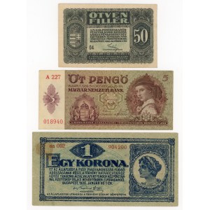 Ungarn, Satz von drei Banknoten, 1920-1939 (120)