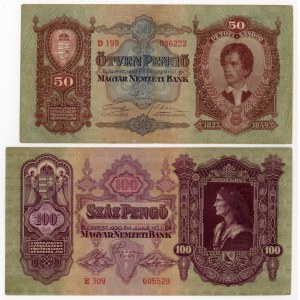 Węgry, zestaw 50 pengo 1932 i 100 pengo 1930. Razem 2 szt. (125)