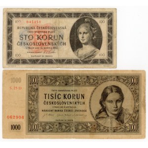 Czechoslovakia, 100 and 1000 crowns 1945. total of 2 pcs. (143)