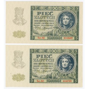 GG, 5 złotych 1941 AE - zestaw 4 egzemplarzy z jednej paczki bankowej (219)
