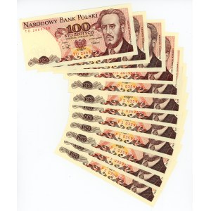PRL, zestaw 100 złotych 1988 różne serie. Razem 12 szt. (230)