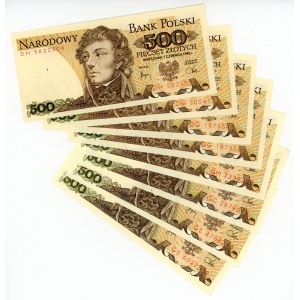 PRL, zestaw 500 złotych 1982 różne serie. Razem 8 szt. (235)