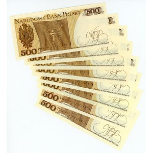 PRL, zestaw 500 złotych 1982 różne serie. Razem 8 szt. (235)