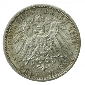 Niemcy, Prusy, Wilhelm II w mundurze, 3 marki 1913 A, Berlin (495)