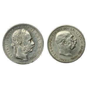 Ungarn, Österreich, Franz Joseph I., Satz, 1 Forint 1881 und 2 Kronen 1913 (570)