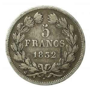 Francja, Ludwik Filip I, 5 franków 1832 D, Lyon (606)