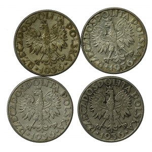 II RP, zestaw 2 złote 1936. Żaglowiec. Razem 4 szt. (981)