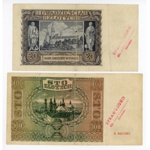 GG, set, 20 gold 1940 and 100 gold 1941 with check stamps (501)