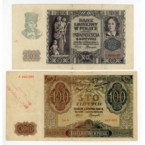 GG, set, 20 gold 1940 and 100 gold 1941 with check stamps (501)