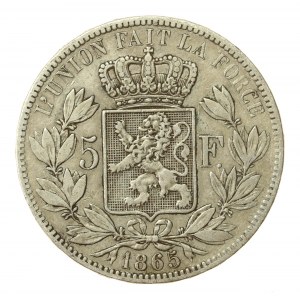 Belgique, Léopold Ier, 5 francs, 1865 (1006)