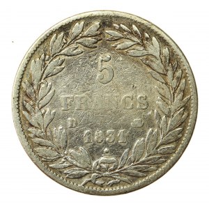France, Louis Philippe I, 5 francs 1831 D, Lyon (1007)
