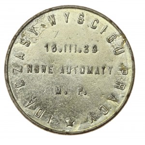 II RP NOWE AUTOMATY 16 III 1939 żeton Mennicy Państwowej (951)