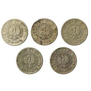 II RP, zestaw 2 złote 1934. Piłsudski. Razem 5 szt. (1238)
