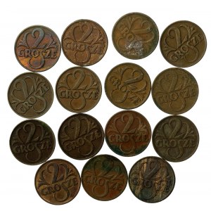 II RP, zestaw 2 grosze 1927-1939. Razem 15 szt. (1247)