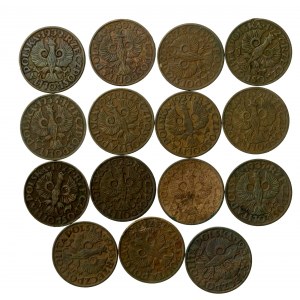 II RP, zestaw 2 grosze 1927-1939. Razem 15 szt. (1247)