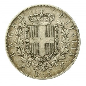 Włochy, Wiktor Emanuel II, 5 lirów 1874 M, Milan (1325)