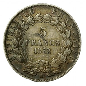 Francja, Napoleon III, 5 franków 1852 A, Paryż (1351)