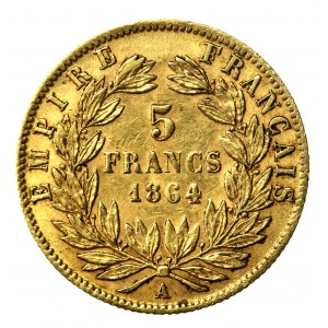 Francja, Napoleon III, 5 franków 1864 A, Paryż (1417)