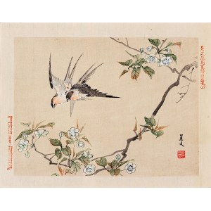 Matsumura Keibun (1779 - 1843, Kyōto), Rondini e fiori di ciliegio, Osaka, 1892
