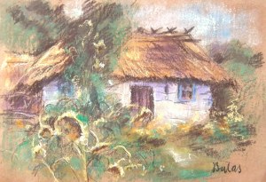 Jan Bulas(1878-1917),Słoneczniki przed chatą