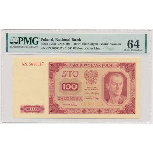 100 złotych 1948 - GN - bez ramki - PMG 64