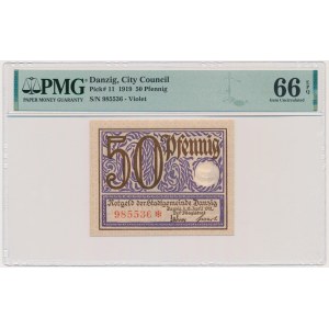 Danzig, 50 Pfennig 1919 - purple - PMG 66 EPQ