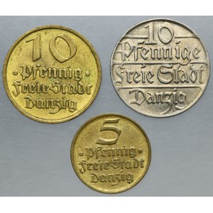 Lot, Free City of Danzig, 5 and 10 pfennig (3 pcs.)
