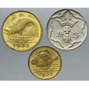 Lot, Free City of Danzig, 5 and 10 pfennig (3 pcs.)