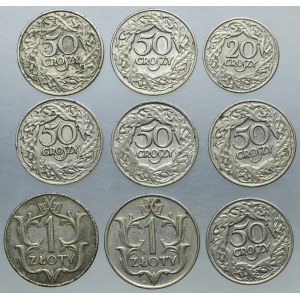 Zestaw, 20 groszy, 50 groszy i 1 złoty (9 szt.)