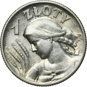 Kobieta i kłosy, 1 złoty Londyn 1925 - kropka po dacie