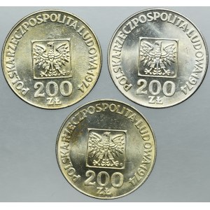 Zestaw, 200 złotych 1974 XXX LAT PRL (3 szt.)