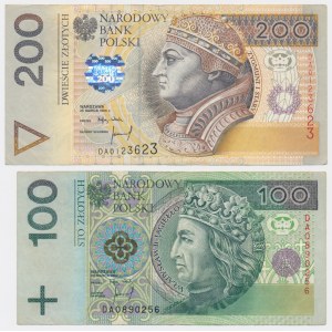 Zestaw, 100-200 złotych 1994 - DA - (2 szt.) - pierwsza seria drukowana w PWPW