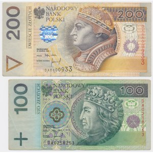Zestaw, 100-200 złotych 1994 - DA - (2 szt.) - pierwsza seria drukowana w PWPW