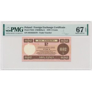 Pewex, 2 centy 1979 - HO - mały - PMG 67 EPQ