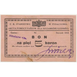 Żydaczów, bon na 5 koron 1918