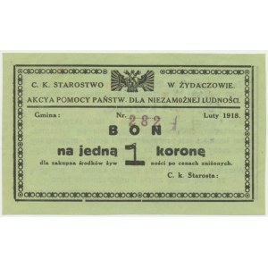 Żydaczów, bon na 1 koronę 1918
