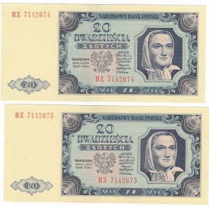 Zestaw, 20 złotych 1948 - HZ - kolejne numery -