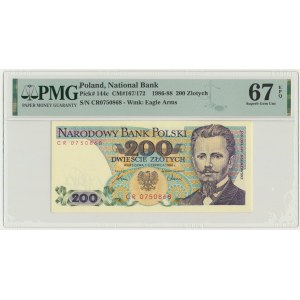 200 złotych 1986 - CR - PMG 67 EPQ - pierwsza seria rocznika