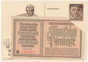 Winter Aid to the German Population, 50 fenig 1940 and post card (2 pieces).